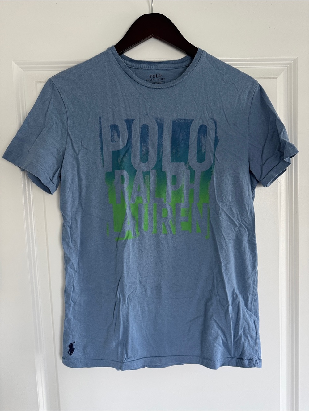 GU Polo Ralph Lauren Green & Blue Fade Logo Short Sleeve Shirt S